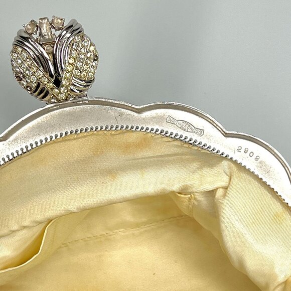 Large size Whiting Davis Silver Mesh Evening Bag Bejeweled MCM Disco Purse vtg - Picture 6 of 11